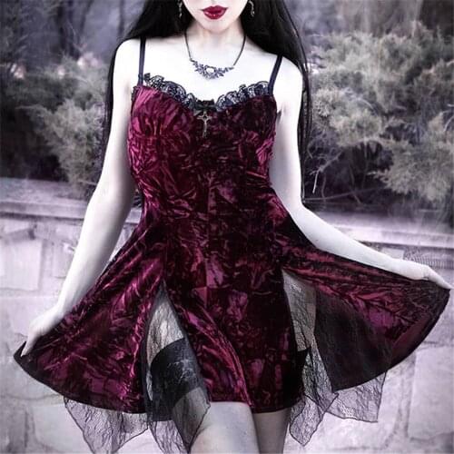 DAILOU Gothic Vintage Velvet Grunge Mini Dresses Women Punk Lace Trim A-Line Dress Y2K Harajuku Elegant Aesthetic Sexy Dress