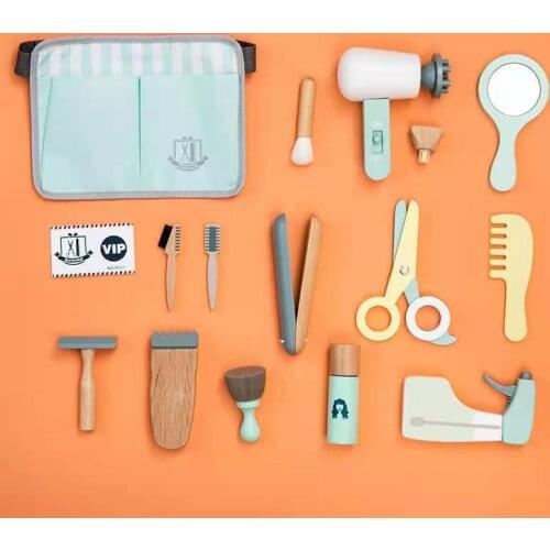 Wooden Childrens House Wooden Make-up Fun Barber Bag Toy Simulation Comb Hair Dryer Puzzle Wooden Childrens Toy