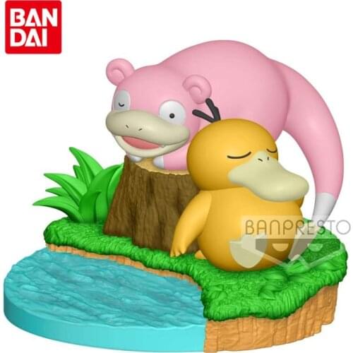 Bandai Genuine Pokemon Cute Anime Figures Psyduck Slowpoke Scenes Ornaments Action Figure Collection Model Toys Gifts for Kids