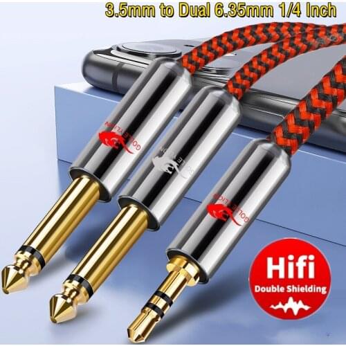 Aux Jack 3.5mm to 2x 6.35mm Jack 1/4'' TS Mono Male Audio Cable for Mixer Amplifier Home Theater System Speaker Shielded Cords