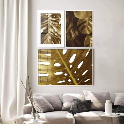 Golden Plant Leaf Canvas Painting Poster and Print Modern Abstract Wall Art Nordic Decorative Picture for Living Room Home Decor