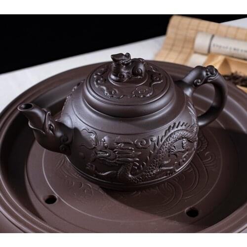 Yixing Purple Clay Ceramic Teapot Large Capacity Pure Manual Dragon Phoenix Teapot Single Pot Household Kungfu Tea Set