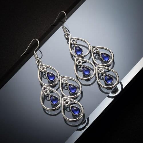 Classic Roya Blue Droplet Shape Crystal Earrings For Woman Vintage Bohemia Style Earring Rhinestone Wedding Jewelry Accessories