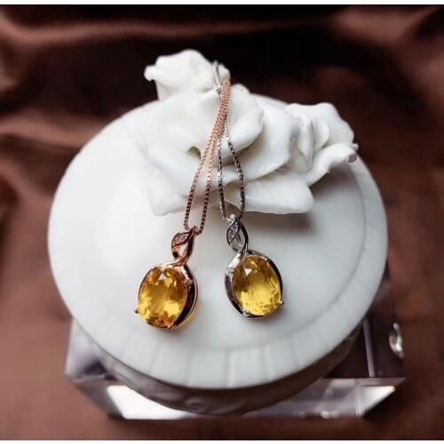 Classic yellow citrine gemstone pendant for women silver necklace bright yellow color birthday party anniversary gift free ship