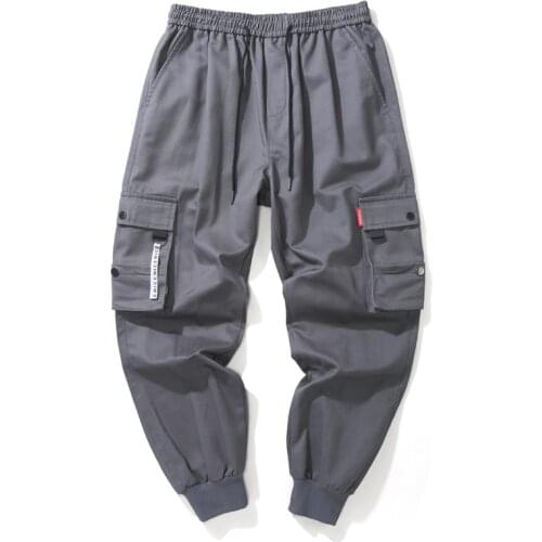 Mens Fashion Joggers Casual Pants Hip Hop Cargo Pant Streetwear Multi-Pocket Ribbons Military Pants Men Harem Pants Large Size