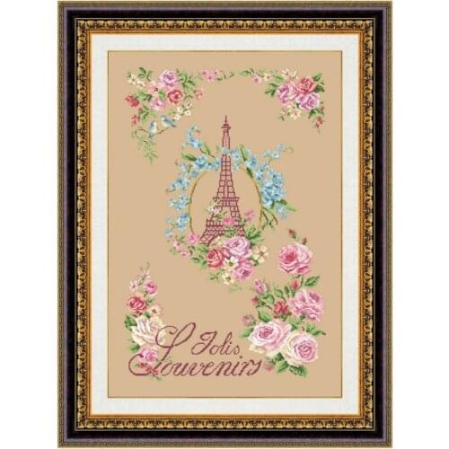 Rose and tower cross stitch kit flowers design cotton silk thread 18ct 14ct 11ct linen flaxen canvas embroidery DIY needlework