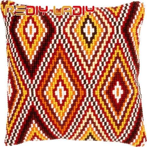 Cross Stitch Cushion Cover Ethnic Mandala Sofa Pillow DIY Chunky Cross-Stitch Kits 100% Acrylic Yarn Pillow Case Hobby & Crafts