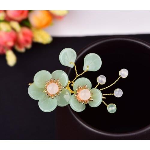 Jade Stone Flowers Hair Sticks Hairpin Charm Jadeite Jewelry Carved Amulet Fashion Accessories Natural Chinese Gifts for Women