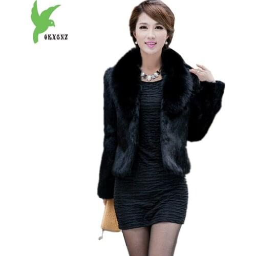 New Wome Winter Faux fur Short Jacket Coats Mink Fur Parkas Fox Fur collar Jacket Thicken Warm Coat Plus size Short Coats OKXGNZ
