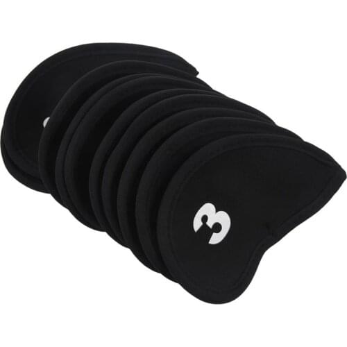New-Set of 10 Golf Iron Head Cover Neoprene Club Wedge Protective Headcovers Black