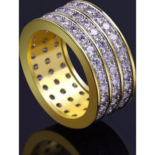 New Bling Ice Out Full Rhinestone Pave Luxury Men Rings Gold Color Brass Material CZ Stone Round Rings for Men Hip Hop Jewelry