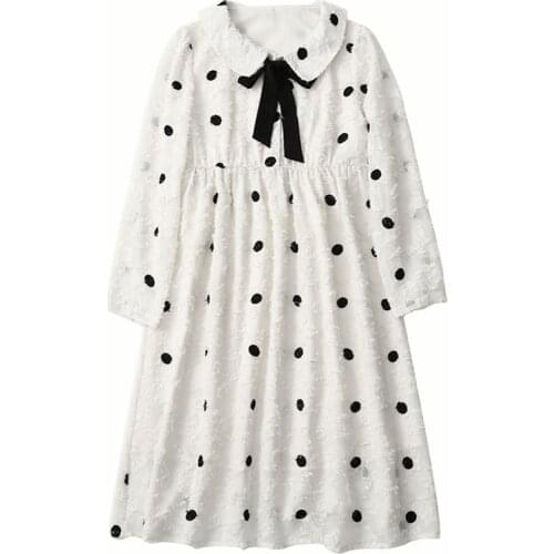 Maternity Clothes Autumn Fold-down Collar Lace-up Polka Dot Dress Mid-length out Nobility Fashion Elegant Versatile Clothing Who