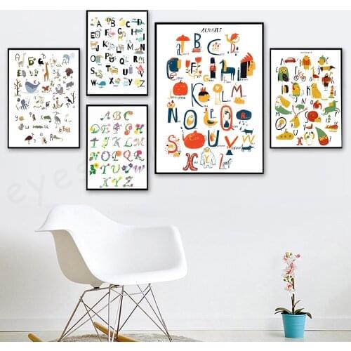 A To Z Animal and Flower Chart Posters and Prints Education Learning Poster Wall Art Canvas Painting for Room Home Decor