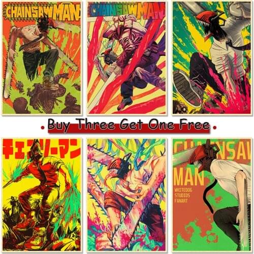 Chainsaw Man Anime Poster, Kraft Paper Vintage Print 4K High Quality, Home Interior Decoration Picture art wall sticker