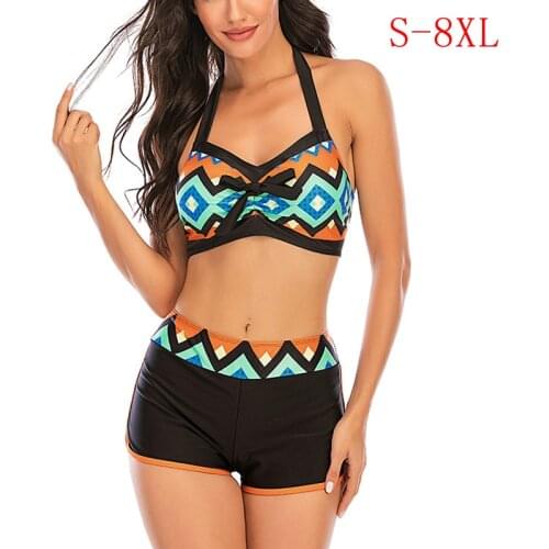 Plus Size S-8XL Women Bikini 2020 Tankini Sets Sexy Two Piece Bikini Sets With Surfing Short Boy Shorts Swimwear Women maillot