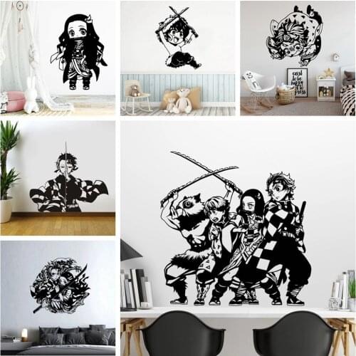 Cartoon Demon Slayer Self Adhesive Vinyl Waterproof Wall Art Decal For Kids Rooms Decoration Home Party Decor Wallpaper