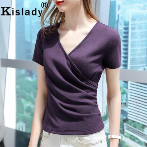 2021 Spring Womens Deep V-Neck Fold Gothic Shirts Sexy OL Harajuku Tops Patchwork Shirts Korean Charming Fashion Solid Clothes