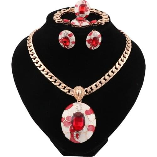 CYNTHIA Bridal Jewelry Sets Gold Color Jewelry Set Trendy Necklace Earrings Bracelet Ring Set For Women Dubai Jewelry Set