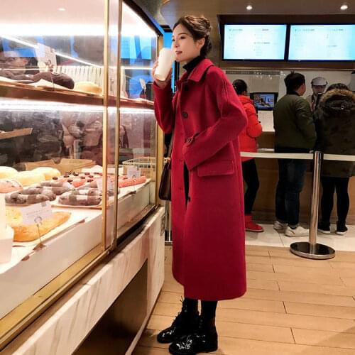 2021 New Female Autumn Winter Warm Long Coats Korean Fashion Wool Blend Elegant Long Sleeve Loose Coat New Woman Overcoat L962