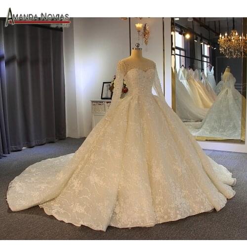 Robe de soiree courte 2020 ball gown long sleeves shinny wedding dress amanda novias real work
