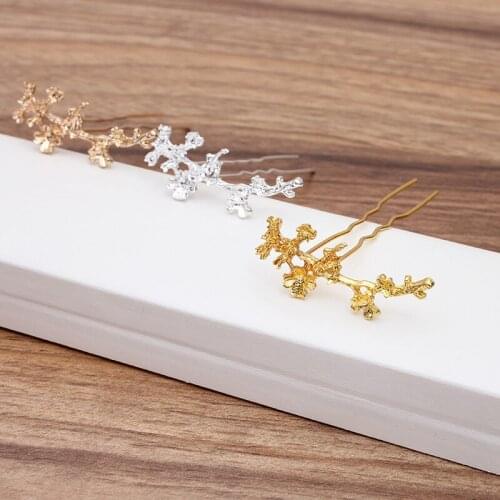 10 PCS 47mm Flowers Hair Sticks Metal Alloy Silver Color Gold Hair Fork Retro Bridal Hair Accessories For Jewelry making