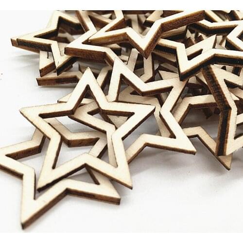 100 pieces of wood crafts five-pointed star hollow wood chips manual accessories DIY accessories
