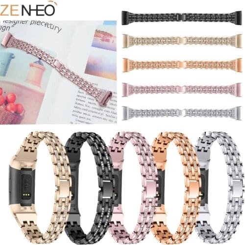 18mm Diamond watch Strap For Fitbit Charge 3 band Metal Strap Stainless Steel Female wristband Replaceable Bracelet watch Band