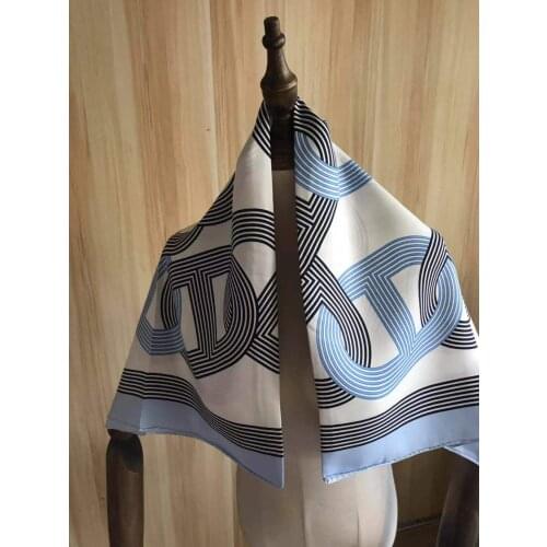 2021 new arrival fashion elegant brand blue 100% silk scarf 90*90 cm square shawl twill wrap for women lady girl