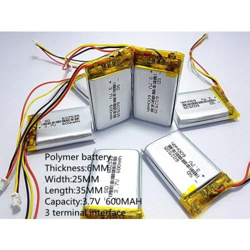 3.7V 600mAh Rechargeable li Polymer Li-ion Battery For headphones tachograph MODEL 582535 SP5 mp3 mp4 GPS 602535 062535