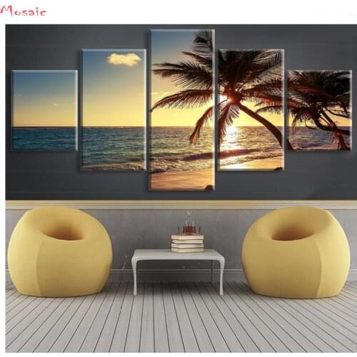 5pcs Diamond Painting" Sunset/Beach/Coconut Tree/Seascape"Pictures Of Rhinestones,Full square Diamond Embroidery sale Decoration