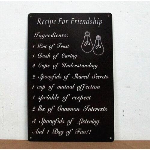 50pcs/lot Metal Sign shabby chic Recipe for friendship poster Metal Plaque Vintage Bar Iron painting Retro House Cafe Tin Signs