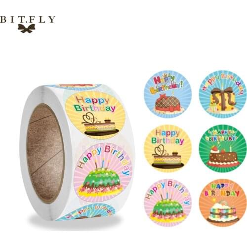 Birthday Party Decor Stickers Seal Sticker Label Gift Packing Supplies Happy Birthday Adhesive Stickers Tape Label 500Pcs/Roll