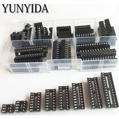 66PCS/Lot DIP IC Sockets Adaptor Solder Type Socket Kit 6,8,14,16,18,20,24,28 pins + Box