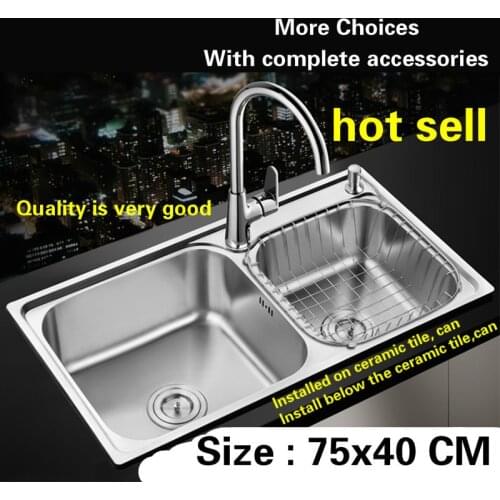 Free shipping kitchen sink food-grade 304 stainless steel double groove standard hot sell 75x40 CM