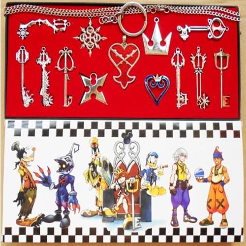 The kingdom hearts 2 Keychain Ring Cosplay Necklace Sora Keychain Keyring+Gift Box 2 Color Silver Golden Accessory Toy Pendants