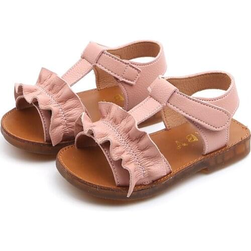 CAPSELLA KIDS Elegant Pleated Beach Sandals Summer Shoes For Baby Children Girls Princess Fashion T-Strap Sandals Size 21-30