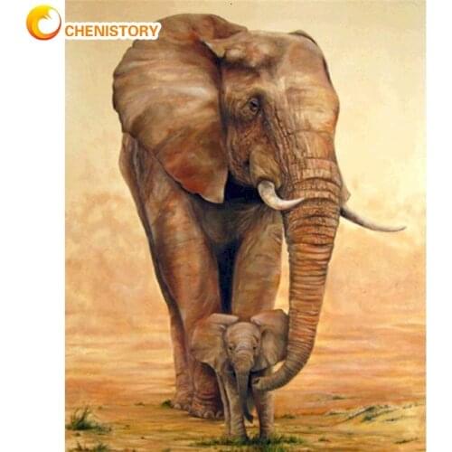 CHENISTORY 60x75cm Painting By Numbers Kits For Adults Forest Elephant Animal Picture By Number Hand Painted Framed Home Arts