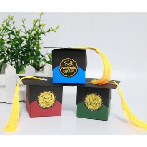 Black Blue Red Graduation Gift Box Chocolates Sweet Box Packaging with Sticker Graduation Party Supplies 20pcs/lot