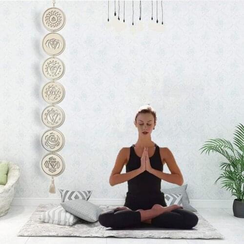 Boho Wooden Chakra Decor Set Meditation Hanging Decorative Sacred Geometry Wall Art Yoga Pendant For Bedroom Home Apartment