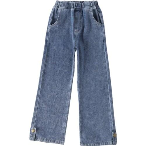 Childrens Jeans Girls Mid Waist Pants 2021 Fashion Trousers Loose Trousers Kids Wide-leg Pants Teen Baby Girl Clothes Buttons