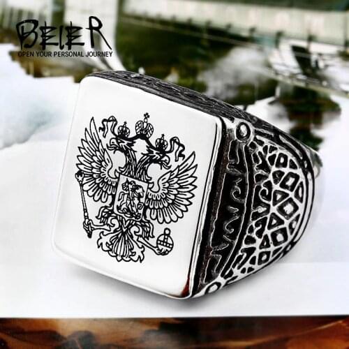 Mens A Coat Arms of Signet Stainless Steel The Russian Emblem Ring For Men BR8-353