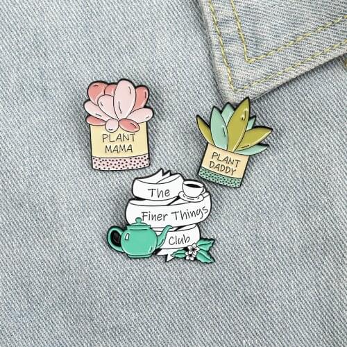 Potted Succulents Enamel Pins Custom Plant Cartoon Brooches Bag Clothes Lapel Pin Badge Jewelry Gift for Kids Friend Wholesale