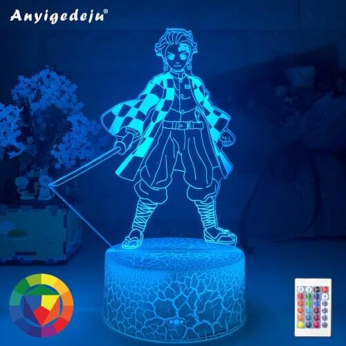 Kimetsu No Yaiba Tanjiro Kamado Figure Led Night Light for Kids Bedroom Decor Nightlight Child Desk 3d Lamp Demon Slayer Gift