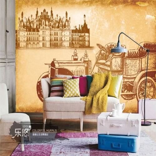 Photo wallpaper Retro 3D large mural Bar Cafe KTV background wall wallpaper living room vintage car silhouette wallpaper mural
