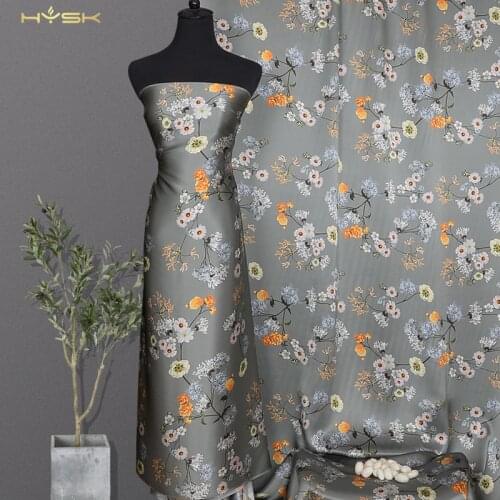 HYSK pure silk satin fabric meadow vintage floral printed charmeuse mulbery real silk duchess fabric yard for dress & shirtE2507