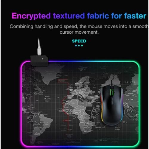 Gaming Mouse Pad RGB Gamer Computer World Map Mousepad Led Backlight XXL For Desk Keyboard LED Mice Mat