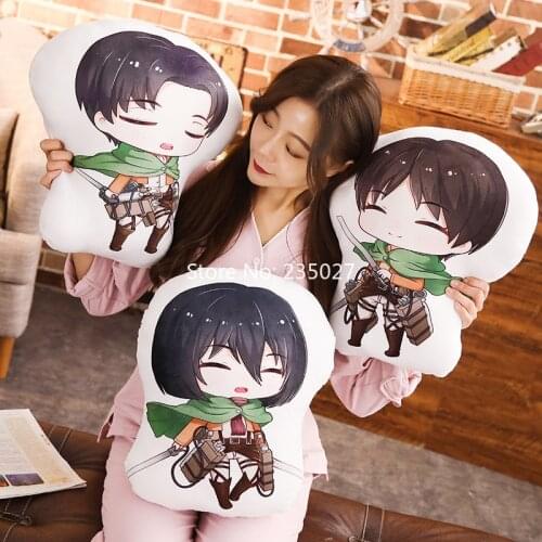 Attack on Titan PP Cotton Figure Toys Eren Jaeger Mikasa Ackerman Levi Short Plush Doll Pillow 45cm