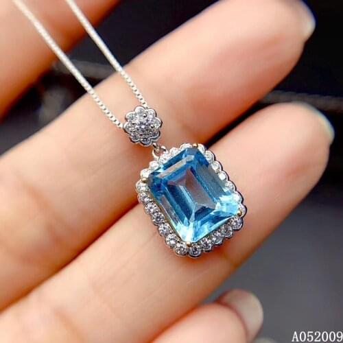 KJJEAXCMY fine jewelry 925 Sterling Silver inlaid natural blue topaz vintage girl new Pendant Necklace support test