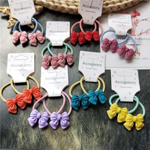 2Pcs Bowknot Hair Accessories Children Rubber Bands Scrunchies Elastic Hair Bands Girls Headband Decorations Ties Gum For Hair