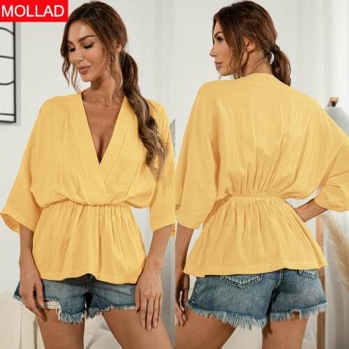 2020 Summer Hot Sale Solid Color and V-neck Sexy Top Summer Loose Short Tops
